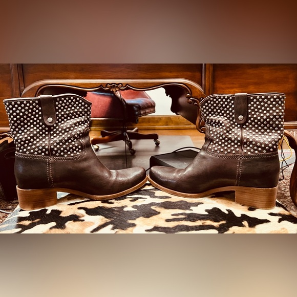 MIU MIU Distressed Leather Studded Ankle Boots - Picture 4 of 8